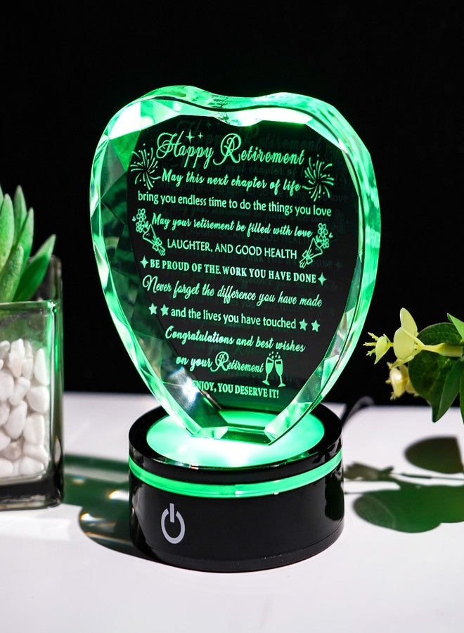 YWHL Retirement Gifts for Women Men Best Happy Retirement Gifts with LED Base Crystal Heart Keepsake Farewell Retired Plaque Gift Idea for Retiree Friends Boss Teacher Coworker Nurse - Image 2